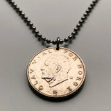 Norway Norge Noreg 1 Krone coin pendant necklace jewelry Norwegian crown Oslo Bergen Nynorsk Bokmål Stavanger Sandnes Nordic Scandinavian king queen Lillehammer Drammen Fredrikstad/Sarpsborg Hordaland Sami Norsemen Viking Trondheim Den norske løve n000173