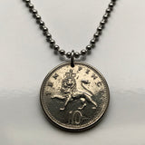 1992 United Kingdom England 10 Pence coin pendant necklace jewelry English lion London Manchester Birmingham Sheffield Liverpool Leeds Newcastle Reading Portsmouth Norwich Essex Kent Great Britain n001673