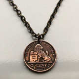 1909 Belgium 2 Centimes coin pendant necklace Belgian lion Brussels Antwerp Bruges Ghent Liège Mons Flanders Flemish Hasselt Kortrijk Ostend Ypres Dinant Ardennes n003230