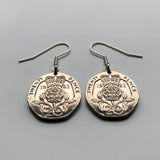 1982 England United Kingdom Great Britain UK 20 Pence coin earrings jewelry English crown Tudor Rose Lancaster York Somerset Bath Taunton War of the Roses British London Manchester Sheffield Liverpool Leeds e000035