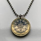 2010 Portugal 1 Euro coin pendant 1144 Afonso Henriques royal seal Quinas castles Lisboa Oporto Guimarães Sintra Braga Coimbra Évora Faro Santa Maria de Belém Aveiro Ourique Mirandese Vila Nova de Gaia Ponta Delgada Lagos Fatima Algarve n002709