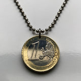 2010 Portugal 1 Euro coin pendant 1144 Afonso Henriques royal seal Quinas castles Lisboa Oporto Guimarães Sintra Braga Coimbra Évora Faro Santa Maria de Belém Aveiro Ourique Mirandese Vila Nova de Gaia Ponta Delgada Lagos Fatima Algarve n002709