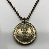 2009 India 5 Rupees coin pendant necklace jewelry Sarnath Ashoka Lion Capital Pillar Bombay Dharma Pune Bangalore Varanasi Ganges Punjabi Hindi Hindu n003566