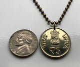 2012 India 5 Rupees coin pendant Ashoka Lion Vaishno Devi Mandir Hindu temple Trikuta Vaishnavi Sarnath Mumbai Bangalore Hyderabad n002597