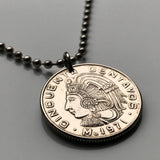 Mexico 50 Centavos coin pendant necklace jewelry Cuauhtémoc Aztec Emperor Mexican eagle Tlatoani Guerrero Indian Jalisco DF n000242