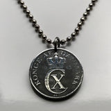 1943 Denmark Danmark 2 Ore coin pendant necklace jewelry World War 2 era German Nazi occupation Danish crown initial CX Danskere Copenhagen Danes Jutland Vikings Norsemen Aarhus Odense Aalborg Scandinavian Nordic Faroese Aalborg Esbjerg Roskilde n002967