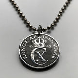 1943 Denmark Danmark 2 Ore coin pendant necklace jewelry World War 2 era German Nazi occupation Danish crown initial CX Danskere Copenhagen Danes Jutland Vikings Norsemen Aarhus Odense Aalborg Scandinavian Nordic Faroese Aalborg Esbjerg Roskilde n002967