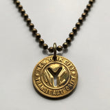 USA NYC 1953-1970 New York City Subway transit token coin pendant Manhattan Brooklyn Bronx Queens E F R trains railroad transportation n003226