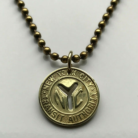 USA NYC 1953-1970 New York City Subway transit token coin pendant Manhattan Brooklyn Bronx Queens E F R trains railroad transportation n003226