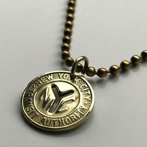 USA NYC 1953-1970 New York City Subway transit token coin pendant Manhattan Brooklyn Bronx Queens E F R trains railroad transportation n003226