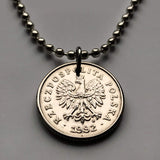 Poland Polska 50 Groszy coin pendant necklace jewelry Polish white eagle Warsaw Kraków Poznań Poles Polak Slavic West Oświęcim n000847