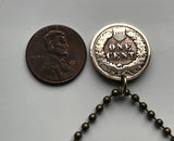 1905 USA Indian Head Penny Cent coin pendant Native American Indian First Nation Chief Tribal feathered headdress War bonnet Great Plains American Civil War Navajo Cherokee Choctaw Chippewa Sioux Apache Blackfeet Creek Iroquois Lumbee Chickasaw n000807