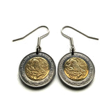Mexico 1 Peso coin earrings fashion jewelry Mexican eagle Piedra del Sol calendar Tijuana Veracruz Toluca Chiapas Pachuca Morelia Durango e000183
