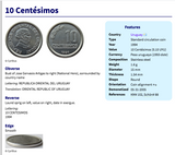 1994 Uruguay 10 Centesimos coin pendant Artigas Montevideo Tacuarembó Melo Mercedes Minas Rocha San José Cerro Largo Sol de Mayo Cocoliche n003212
