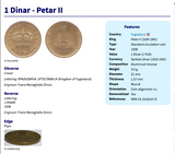 1938 Yugoslavia 1 Dinar coin pendant golden crown Serbia Croatia Belgrade Bosnia Herzegovina Slovenia Srbija Balkans South Slavic n001398