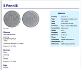 Finland Suomi 5 Pennia coin pendant Finnish hannunvaakuna Looped square Helsinki Scandinavia Nordic Viking Finns johanneskors n002894