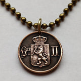 antique! 1899 Norway Norge 1 Ore coin pendant lion Den norske løve Oslo Bergen Stavanger Sandnes Trondheim Drammen Vikings Bokmål Nynorsk Scandinavian Nordic Fredrikstad Tromsø Vestre Aker Norsemen n000975