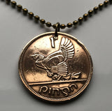 1968 Ireland Éire 1 Penny coin pendant necklace jewelry hen & chicks chicken rooster Irish Celtic Harp Cláirseach Dublin Cork Limerick Galway Waterford Drogheda Connacht Leinster Swords Gaels Guinness n000252