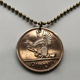 1968 Ireland Éire 1 Penny coin pendant necklace jewelry Irish Celtic Harp Cláirseach hen & chicks chicken rooster Dublin Cork Limerick Galway Waterford Drogheda Connacht Leinster Swords Gaels Guinness n000252