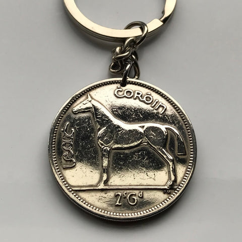 1963 Ireland Éire 1/2 Crown coin pendant keychain Irish hunter horse Cláirseach Gaelic harp Dublin Cork Limerick Galway Waterford Guinness stallion thoroughbred Drogheda Connacht Leinster n001469
