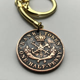 1857 Bank of Upper Canada token Ontario 1/2 Penny coin keychain Saint George dragon slayer Ottawa Toronto Mississauga Brampton Ajax n000599