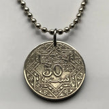 1921 Morocco Maroc 50 Centimes coin pendant necklace jewelry charm pentagram Rabat Fez Maghrebi Arabic abjad Derdja Berber moors Africa Barbary Islam Hassaniya amulet n001402