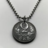 1943 Denmark Danmark 2 Ore coin pendant necklace jewelry World War 2 era German Nazi occupation Danish crown initial CX Danskere Copenhagen Danes Jutland Vikings Norsemen Aarhus Odense Aalborg Scandinavian Nordic Faroese Aalborg Esbjerg Roskilde n002967