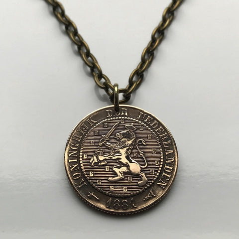 1881 Netherlands 2-1/2 Cents coin pendant necklace jewelry Dutch lion Amsterdam Utrecht Holland Rotterdam The Hague Eindhoven Groningen Tilburg Leiden Nederlanden Groningen Almere Stad Breda Nijmegen Gouda n001216
