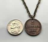 1851 Austria 1 Kreuzer coin pendant necklace jewelry Austrian eagle Vienna Habsburg crown Osterreich Wien Innere Stadt Budapest antique n000998