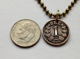 antique! 1899 Norway Norge 1 Ore coin pendant lion Den norske løve Oslo Bergen Stavanger Sandnes Trondheim Drammen Vikings Bokmål Nynorsk Scandinavian Nordic Fredrikstad Tromsø Vestre Aker Norsemen n000975