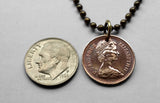 1971 England United Kingdom Great Britain 1/2 New Penny coin pendant English House of Tudor crown London Manchester Birmingham Leeds Sheffield Yorkshire Liverpool Southampton Nottingham Newcastle Coventry Bristol Leicester n000552