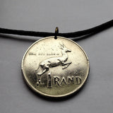 1979 South Africa 1 Rand coin pendant jewelry springbok antelope Cape Town Johannesburg Durban Pretoria Port Elizabeth Bloemfontein Soweto Tswana Xhosa Afrikaans Zulu Kgalagadi Kruger Park n000695