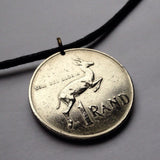 1979 South Africa 1 Rand coin pendant jewelry springbok antelope Cape Town Johannesburg Durban Pretoria Port Elizabeth Bloemfontein Soweto Tswana Xhosa Afrikaans Zulu Kgalagadi Kruger Park n000695