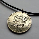 1979 South Africa 1 Rand coin pendant jewelry springbok antelope Cape Town Johannesburg Durban Pretoria Port Elizabeth Bloemfontein Soweto Tswana Xhosa Afrikaans Zulu Kgalagadi Kruger Park n000695
