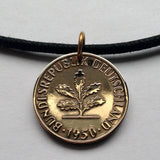1972 to 1993 Germany 2 Pfennig coin pendant German oak Deutschland Bavaria Berlin Munich seed garden planting blossom tree plant n000431
