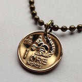1971 Norway Norge Noreg 1 Ore coin pendant necklace jewelry cute Norwegian squirrel Oslo nut acorn crown initial O V Scandinavian Nordic hamster n000104