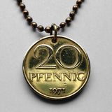 1969 East Germany Deutschland 20 Pfennig coin pendant German Democratic Republic Berlin wall Dresden Leipzig Cold War Soviet Occupation Munich Bonn Hanover Dortmund Bremen Bavaria Eastern Bloc n000359