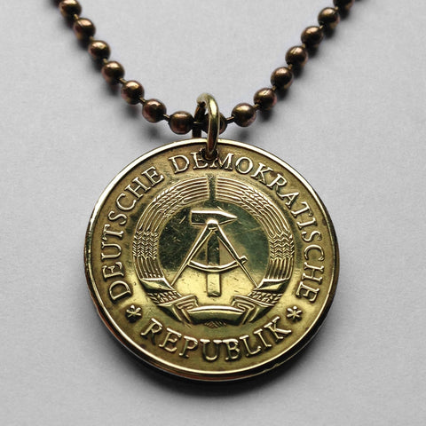1969 East Germany Deutschland 20 Pfennig coin pendant German Democratic Republic Berlin wall Dresden Leipzig Cold War Soviet Occupation Munich Bonn Hanover Dortmund Bremen Bavaria Eastern Bloc n000359