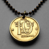 1991 Sweden Sverige 10 Kronor coin pendant Swedish crown Tre Kroner Stockholm Västerås Helsingborg Norrköping Smolandia Nordic Norsemen n001667