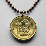 1991 Sweden Sverige 10 Kronor coin pendant Swedish crown Tre Kroner Stockholm Västerås Helsingborg Norrköping Smolandia Nordic Norsemen n001667