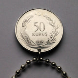 1976 Turkey 50 Kurus coin pendant Anatolic Turkish bride Istanbul Kına Gecesi wedding groom Henna Night Bodrum Fethiye crescent star n000390
