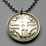2006 Colombia 200 Pesos coin pendant necklace jewelry artesania Quimbaya spindlewheel bird artifact Chinchiná Colombian indigenous etnia gold necklace n001299