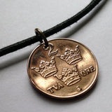 1938 Sweden Sverige 2 Ore coin pendant necklace jewelry Swedish crown initial G Stockholm Västerås Helsingborg Norrköping Smolandia Nordic Norsemen Baltic king queen sami n000090