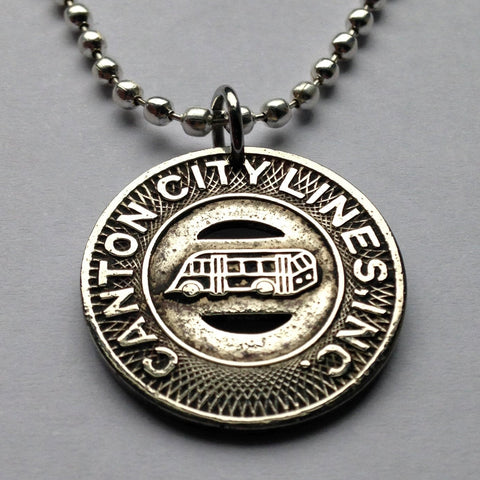 USA Ohio Canton City Lines bus Token coin pendant necklace jewelry Good For One Fare necklace vintage relic transit souvenir exonumia n001845