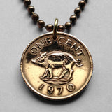 1997 Bermuda Cent coin pendant wild boar pig Hamilton swine hog money Paget Pembroke Sandys Smith's British Sea Venture ship n000123