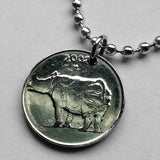 Colgante de moneda de 25 paise de la India, 1999-2001, rinoceronte indio, leones de Ashoka, Mumbai, Nueva Delhi, rinoceronte de un cuerno, Kolkata, safari zoológico hindú en hindi, n.º 001649
