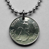 Colgante de moneda de 25 paise de la India, 1999-2001, rinoceronte indio, leones de Ashoka, Mumbai, Nueva Delhi, rinoceronte de un cuerno, Kolkata, safari zoológico hindú en hindi, n.º 001649