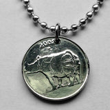 Colgante de moneda de 25 paise de la India, 1999-2001, rinoceronte indio, leones de Ashoka, Mumbai, Nueva Delhi, rinoceronte de un cuerno, Kolkata, safari zoológico hindú en hindi, n.º 001649