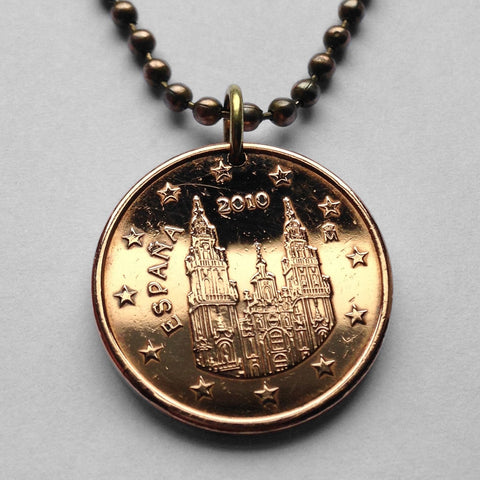 2006 Spain 1 Euro Cent coin pendant necklace jewelry Santiago de Compostela cathedral apostle Saint James the Great church Iglesia Jesus Christ gospel n000646