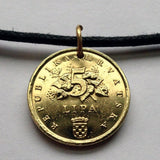2015 Croatia 5 Lipa coin pendant Croatian red oak plant Hrvatska Hrvati Zagreb Split city Rijeka seaport Slavs Adriatic Sea necklace n000472